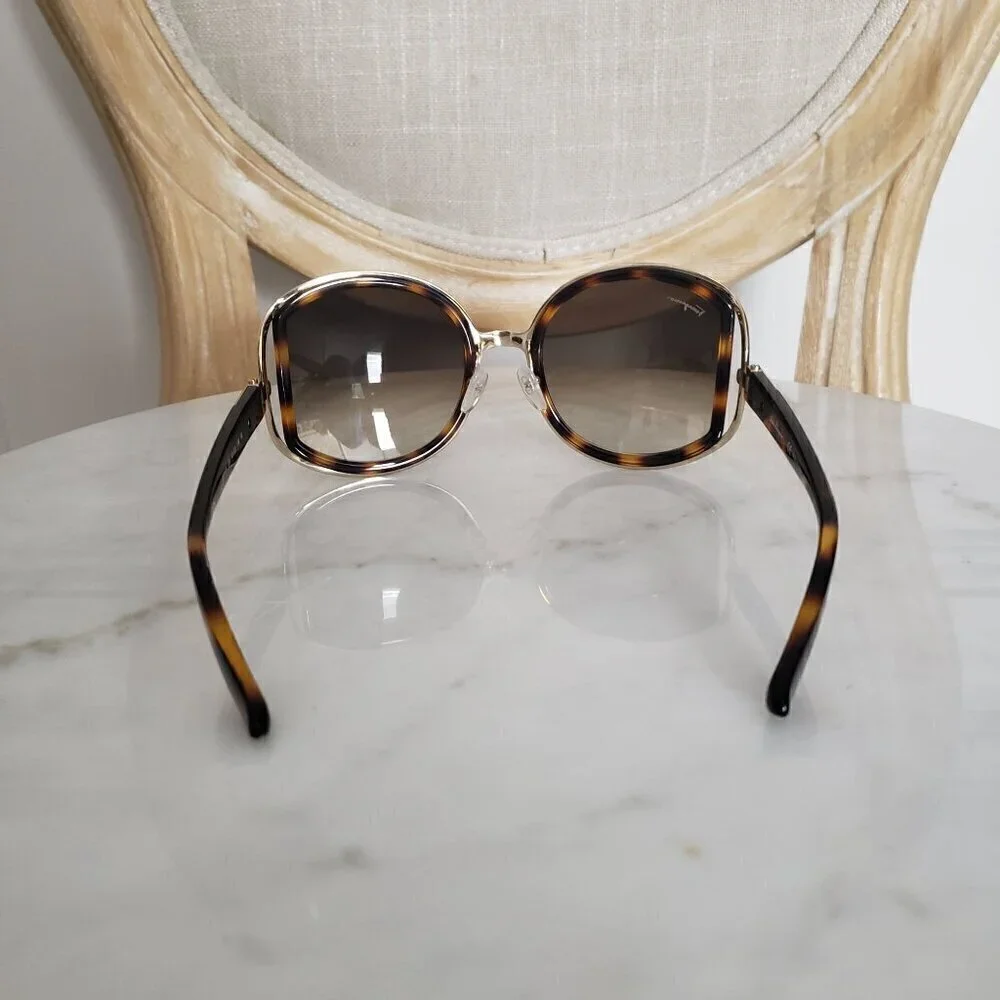 NIB Salvatore Ferragamo Oversize Tortoise Brown Side Cut Out 52mm Sunglasses